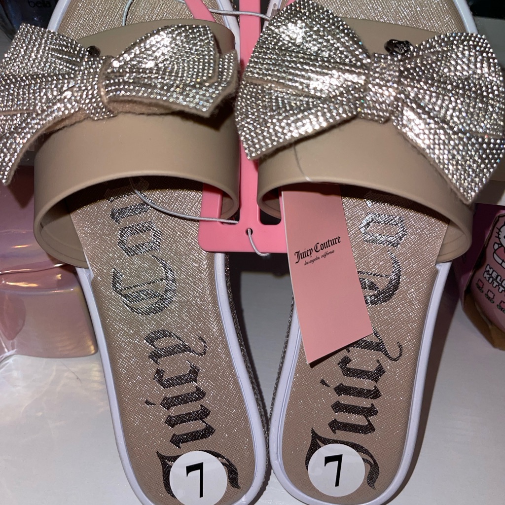 Juicy Couture Women's Tan Bow Slide Sandals Size 7